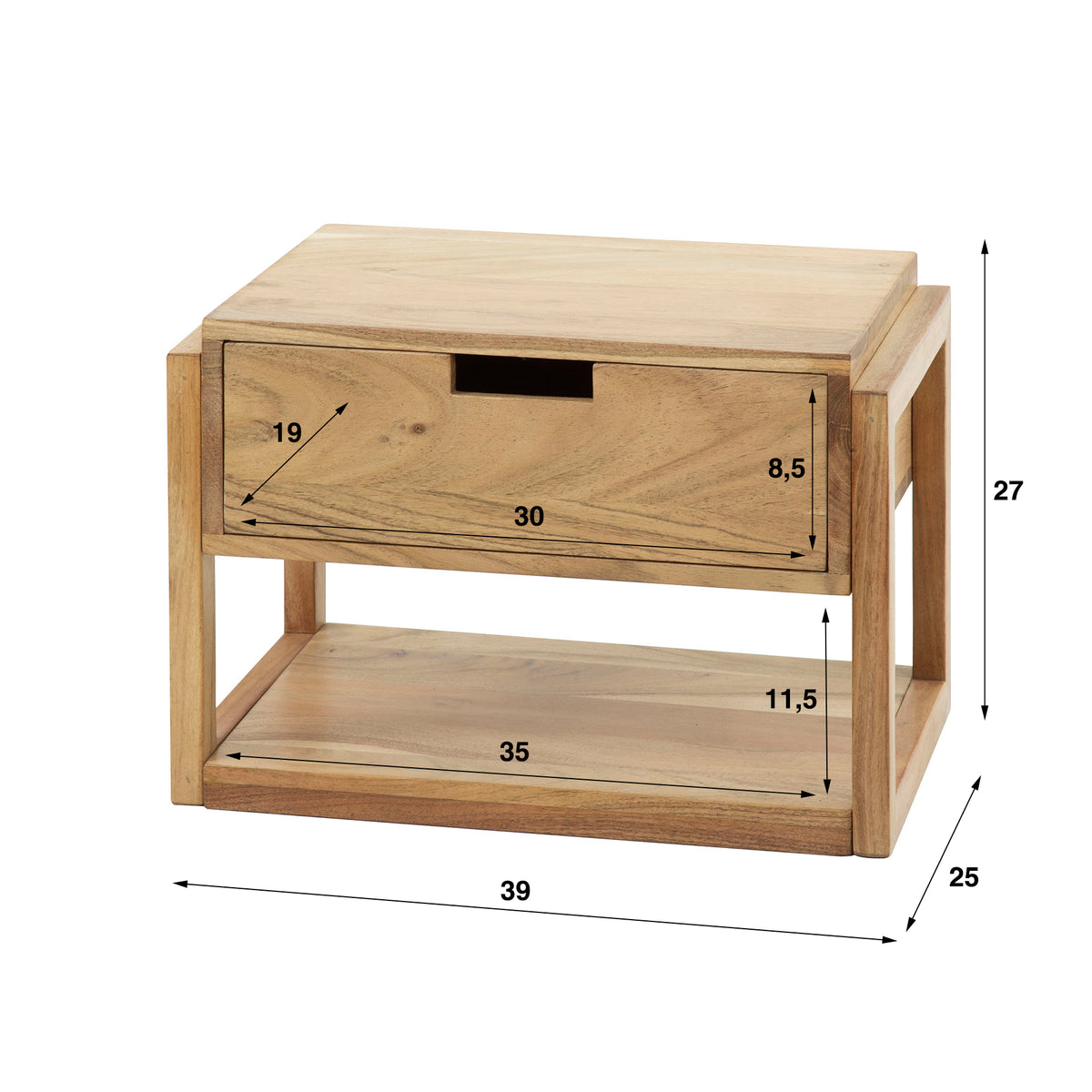 Nachttisch Holzgestell schwebend 1 Schublade