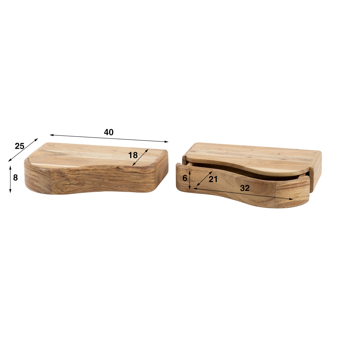 Nachttisch Organic 1 Schublade links+rechts 2er-Set