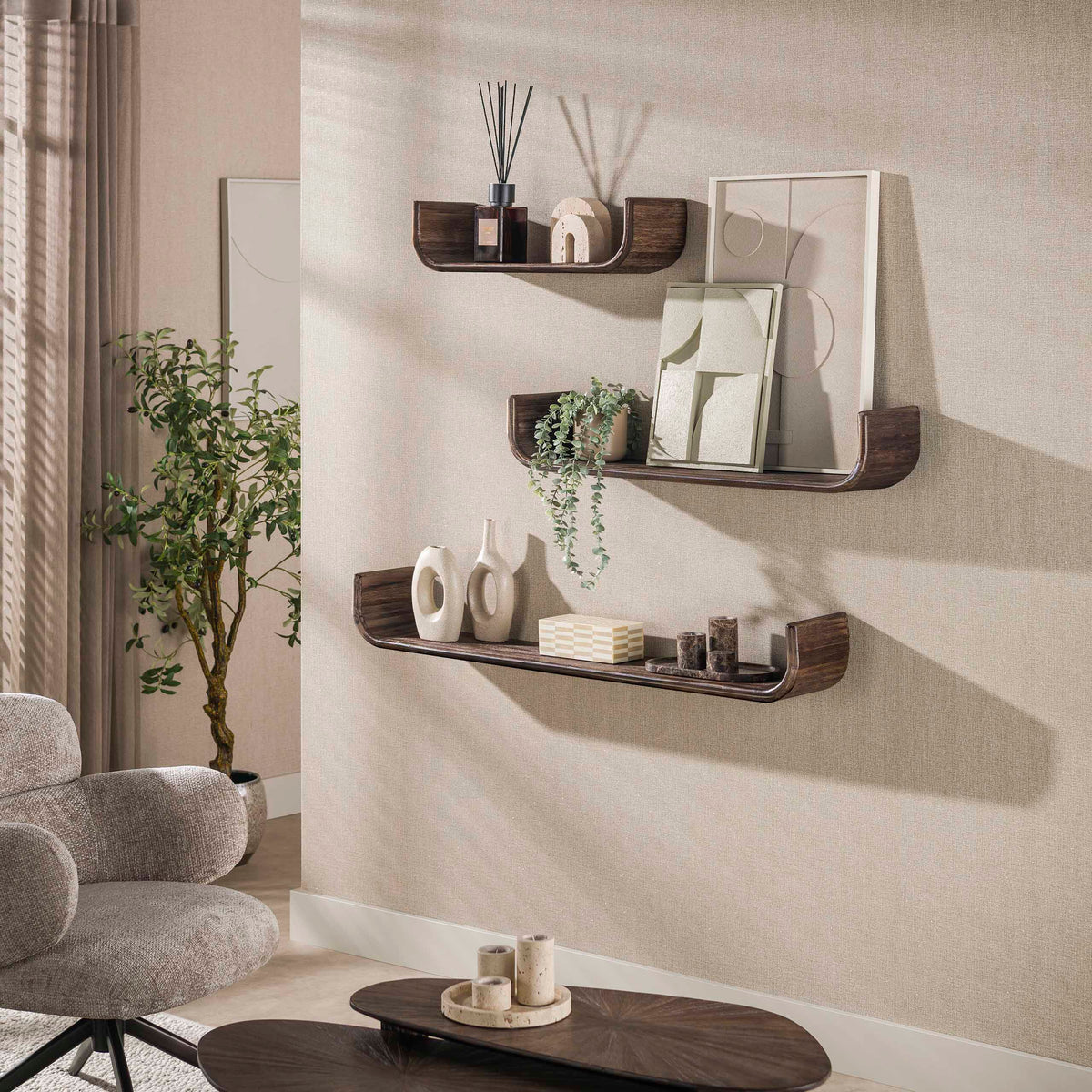 Wandregal Maya Teak U-Form 3er-Set