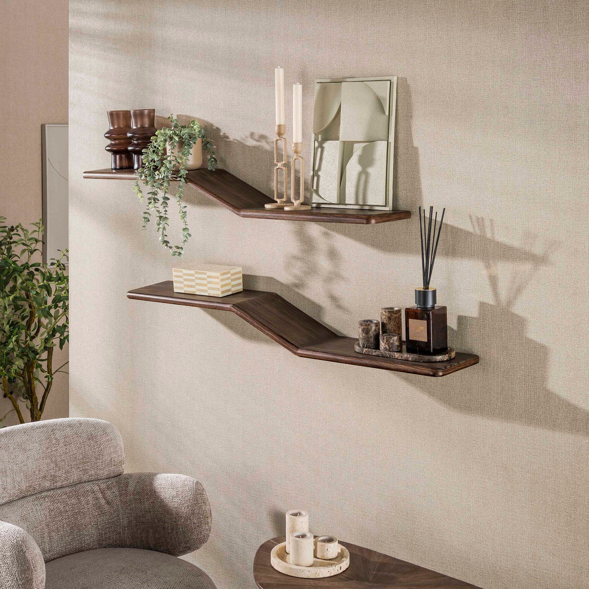 Wandregal Maya Teak S-Form 2er-Set
