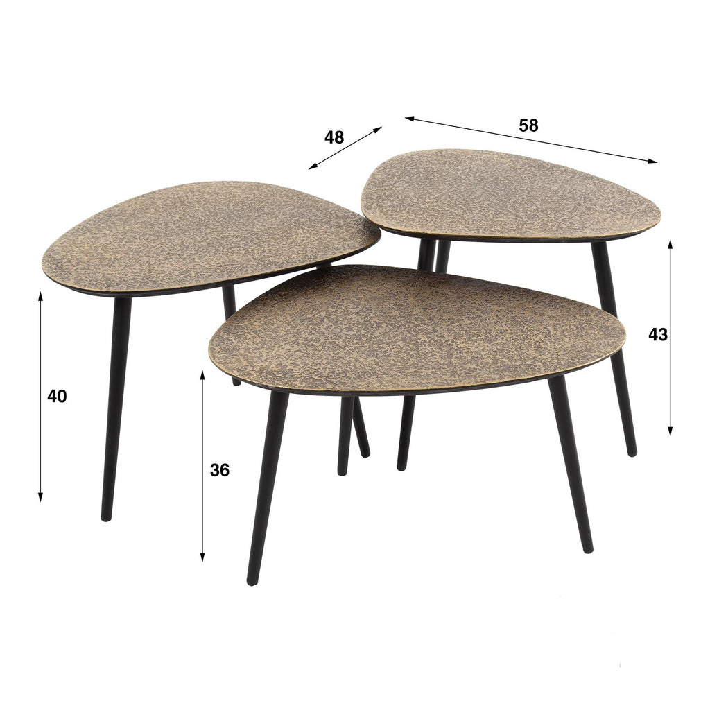Couchtisch Metallic dreieckig Set aus 3