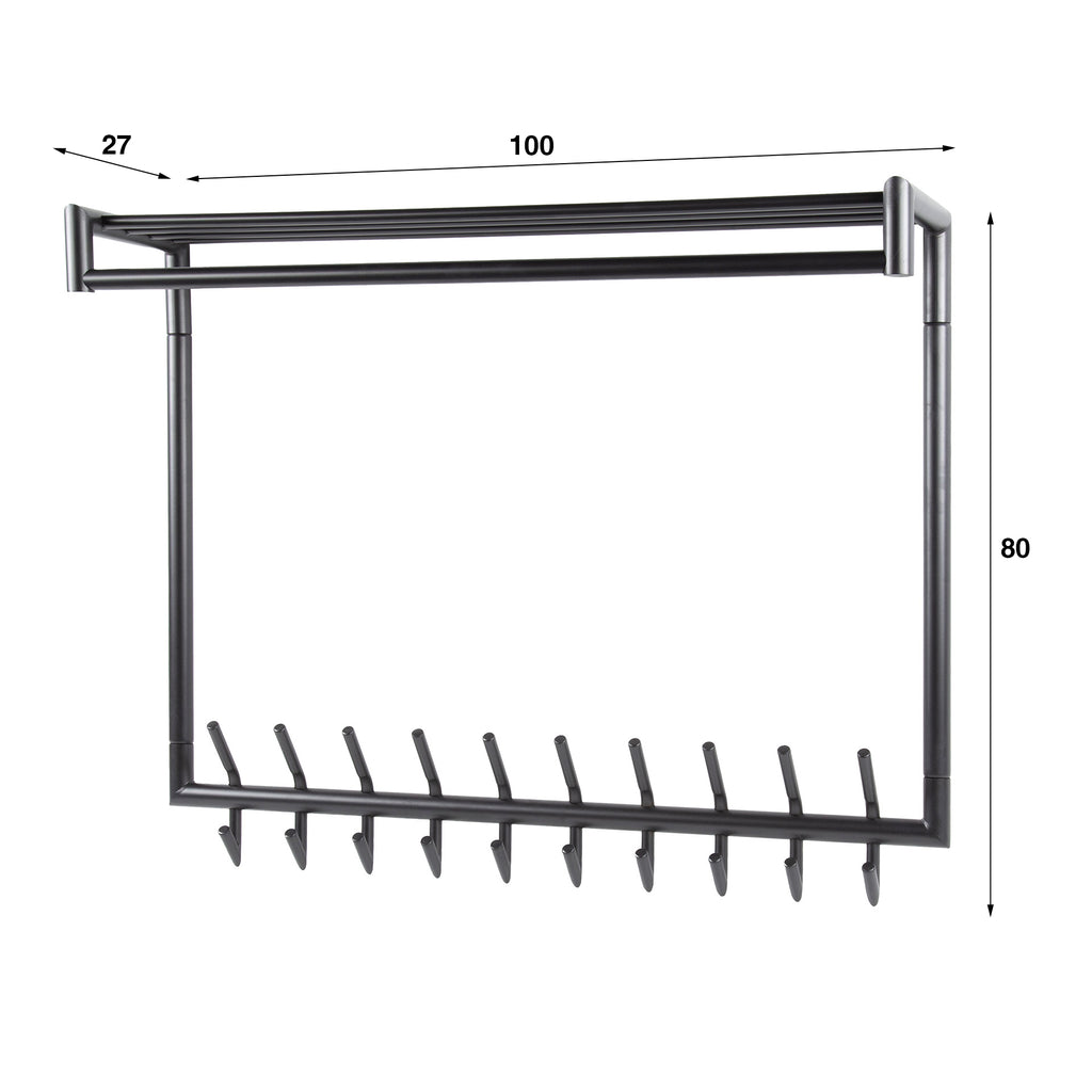 Garderobe Tubo hoch Kleiderstange und Hutablage 2x10 Haken
