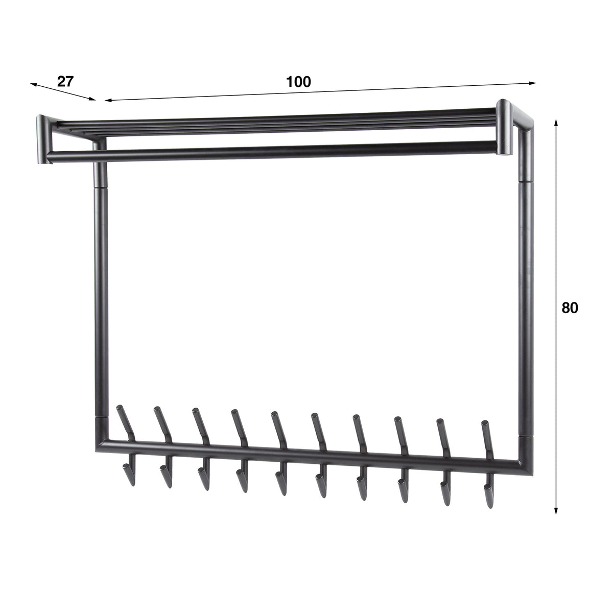 Garderobe Tubo hoch Kleiderstange und Hutablage 2x10 Haken