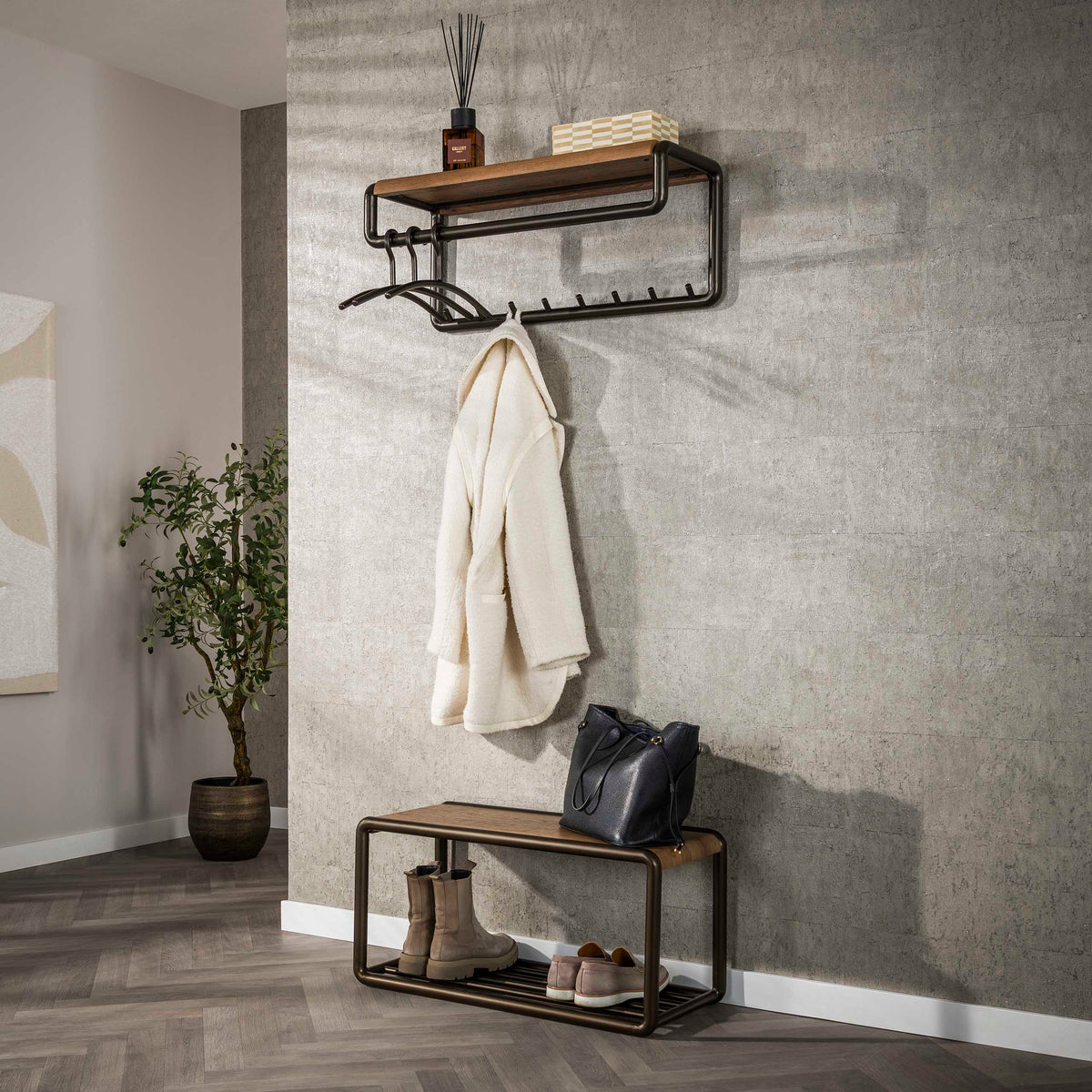 Garderobe Luno Kleiderstange und Hutablage 8 Haken