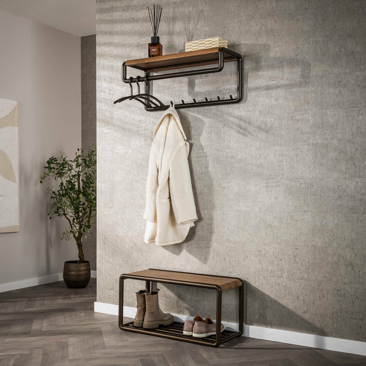 Garderobe Luno Kleiderstange und Hutablage 8 Haken