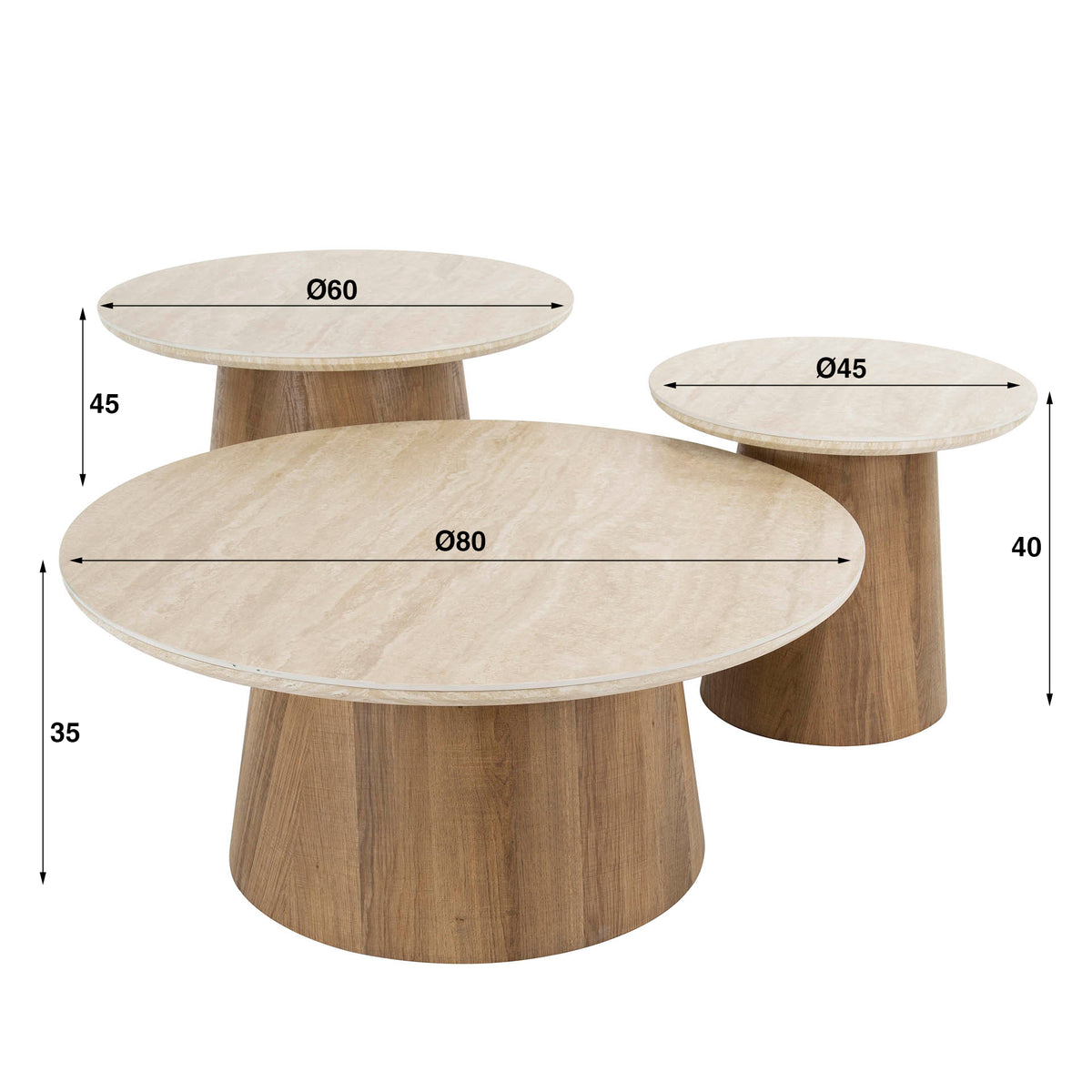 Couchtisch Romano rund, 3er-Set