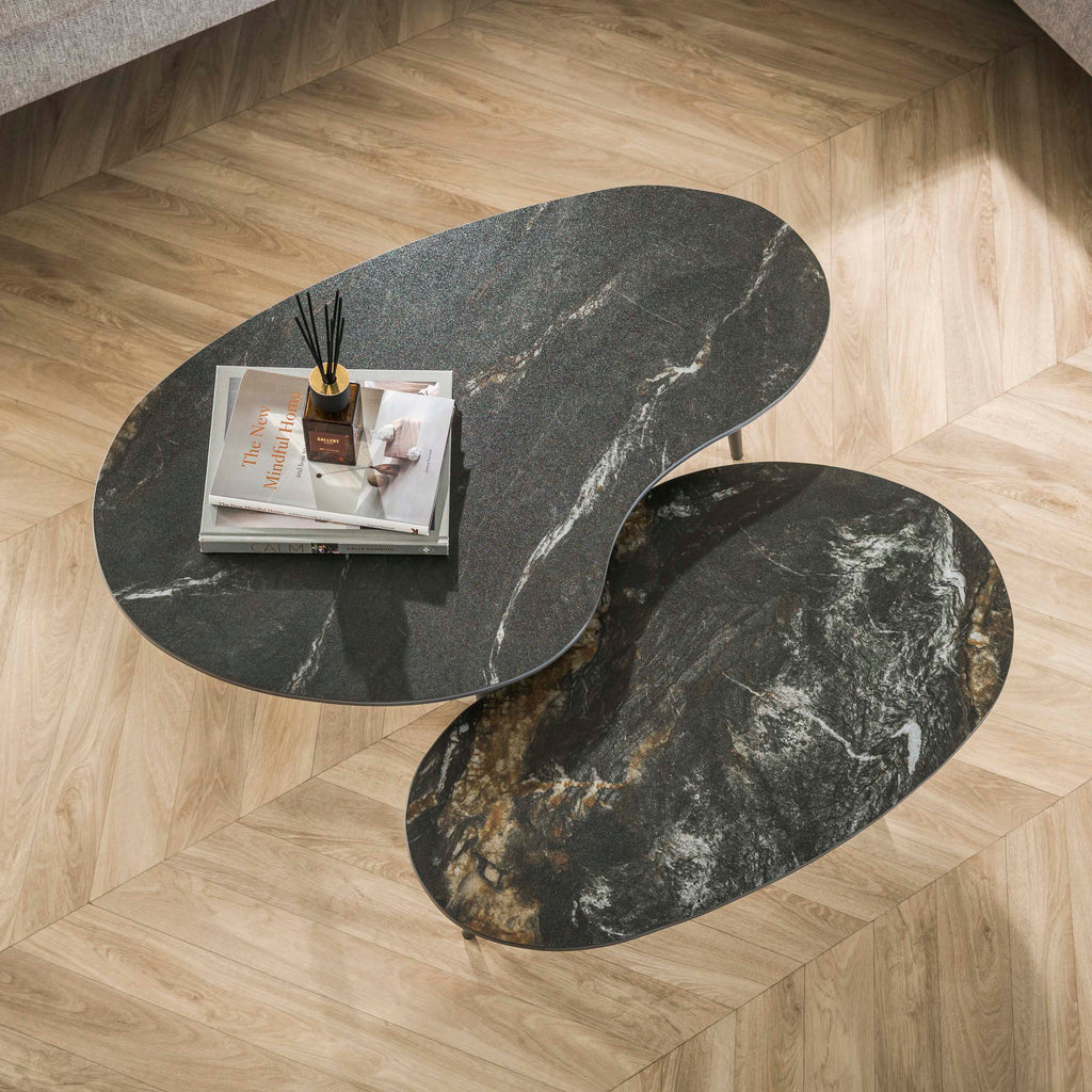 Couchtisch Fossil nierenförmig Set aus 2