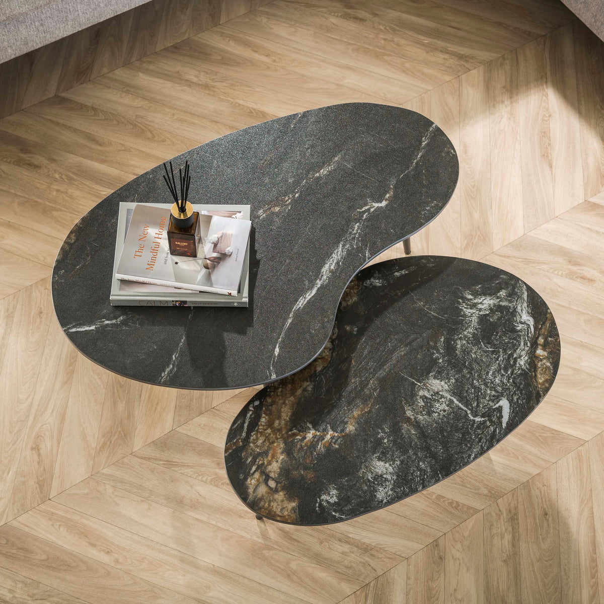 Couchtisch Fossil, nierenförmig, 2er-Set