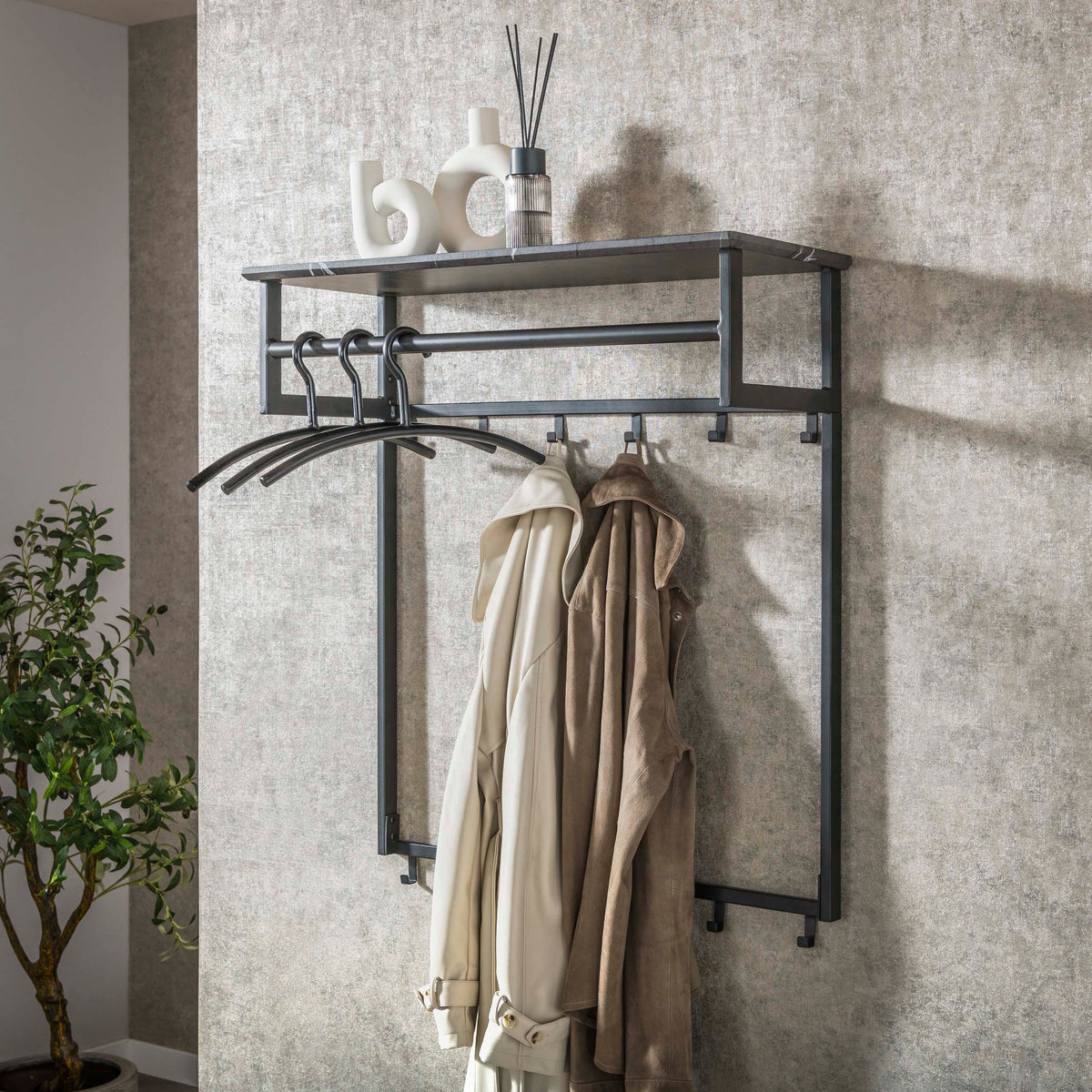 Garderobe Tenaro Kleiderstange und Hutablage 2x6 Haken