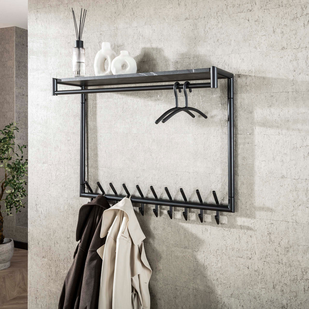 Garderobe Tenaro hoch mit Kleiderstange und Hutablage 2x10 Haken