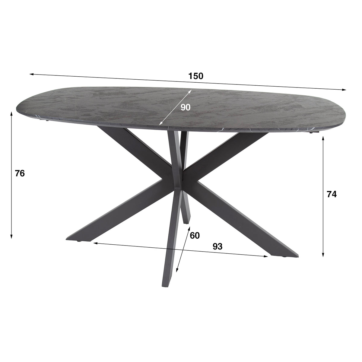 Esstisch Onyx Cross oval 150cm