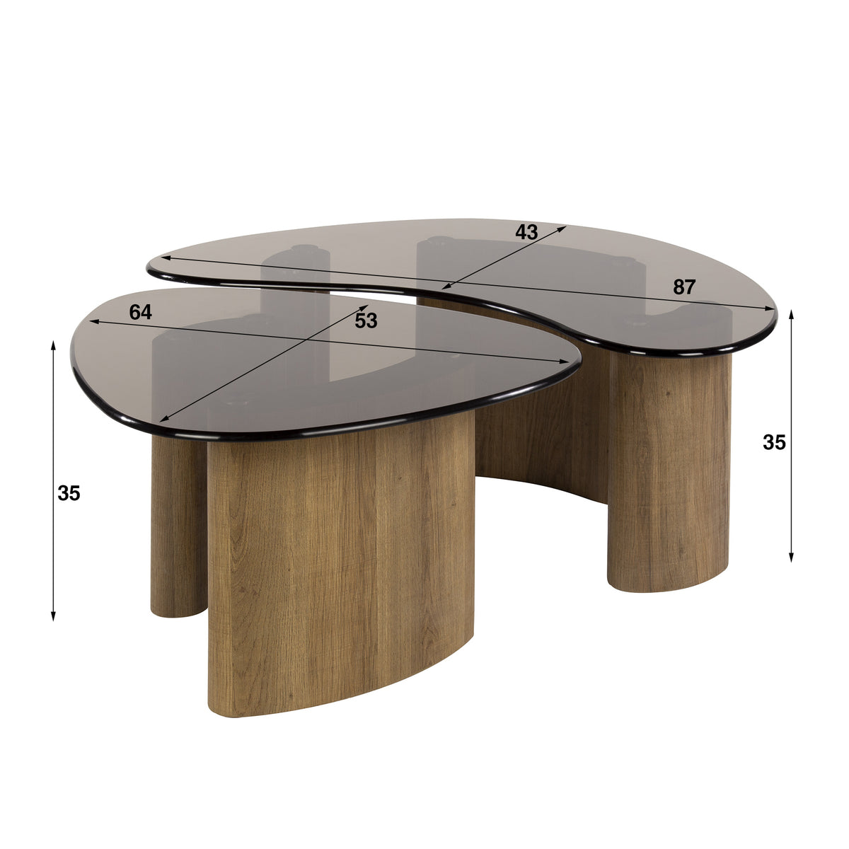 Couchtisch Tinto, organisch, 2er-Set