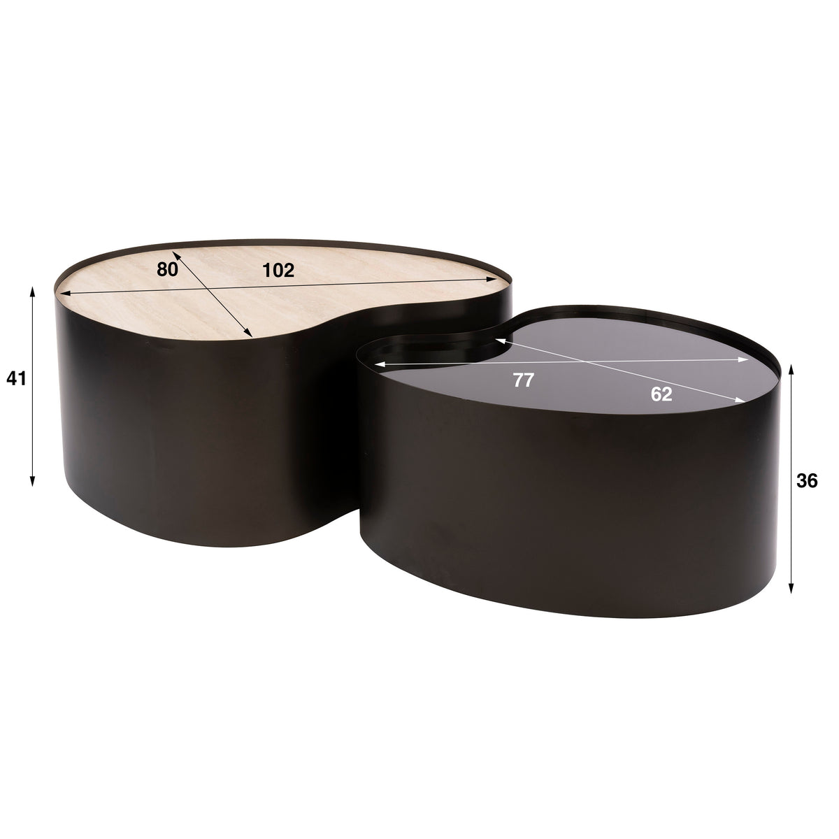Couchtisch Set, 2-teilig, Metall, organische Form