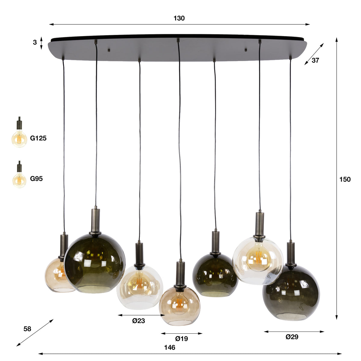 Pendelleuchte Moka 4+3-Fassungen