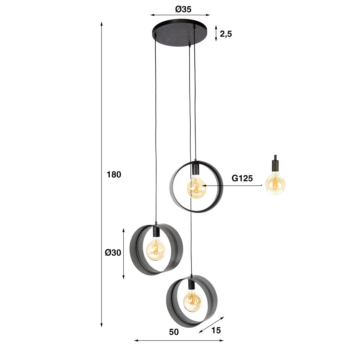 Pendelleuchte Ring mesh gestuft 3-Fassungen