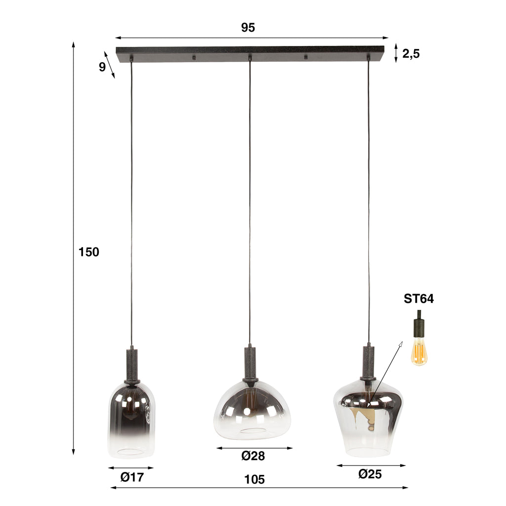 Pendant lamp Zenith 3-socket