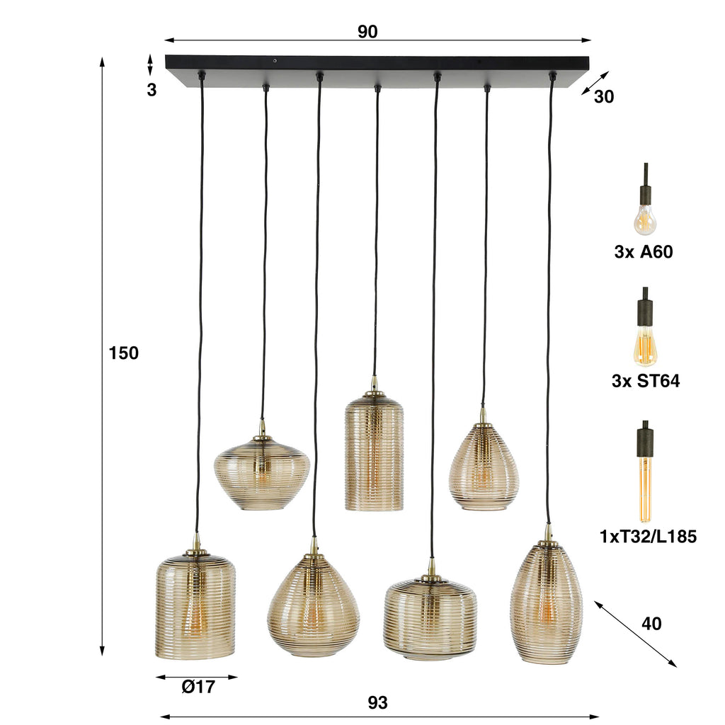 Pendelleuchte Stripe Horizontal 4+3-flammig