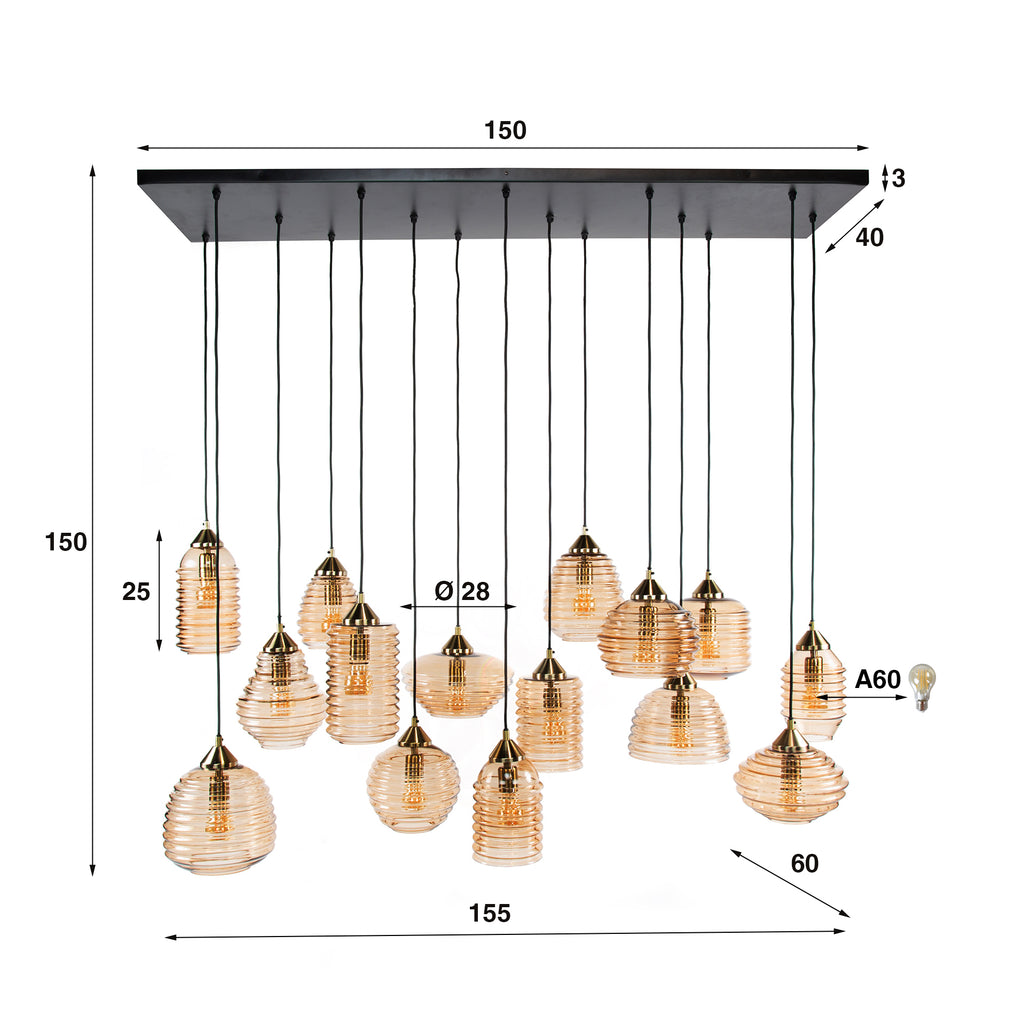 Pendelleuchte Rib Glass 5+5+5-Fassungen