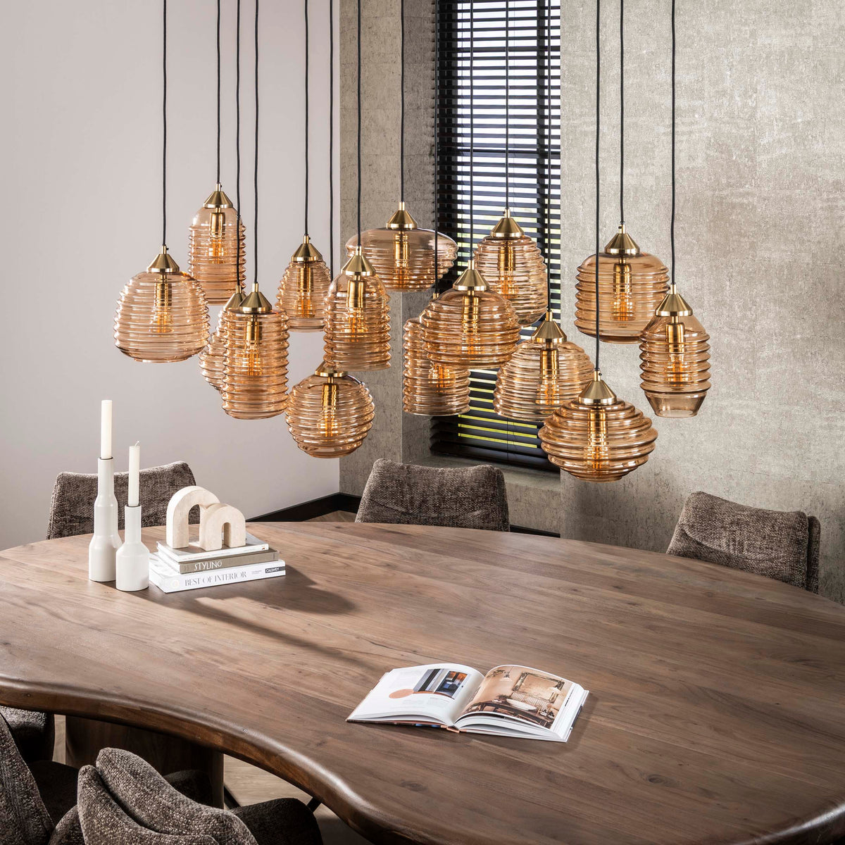 Pendelleuchte Rib Glass 5+5+5-Fassungen