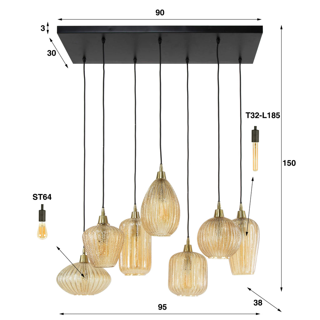 Pendelleuchte V-Form 4+3-Flammig
