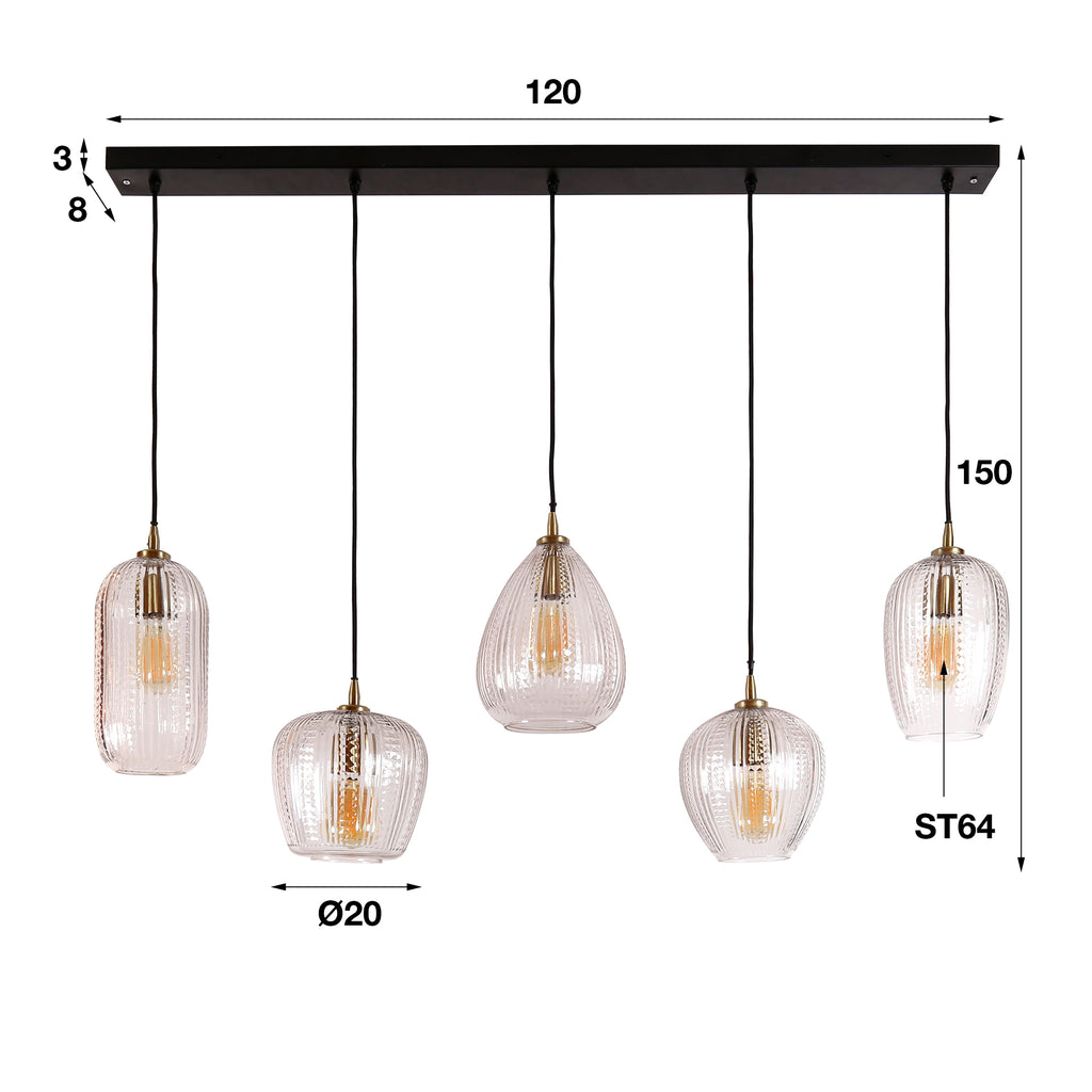 Pendelleuchte Diamond Grain 5-Fassungen