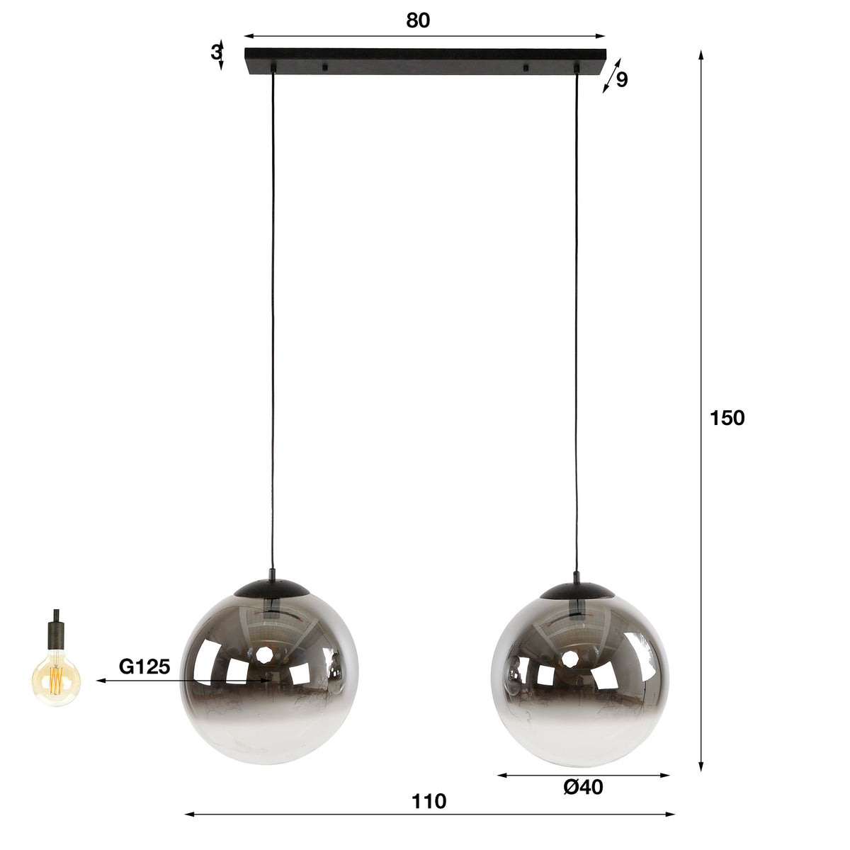 Pendant Lamp Bubble Shaded XL 2-socket