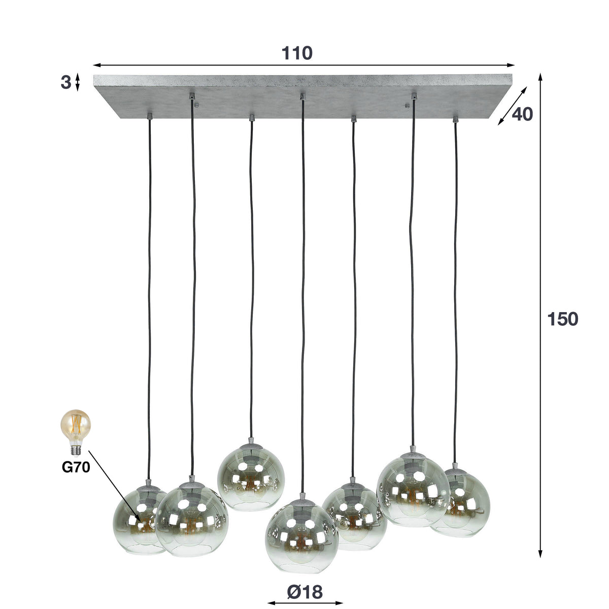 Pendant Light Bubble Shaded 4+3 Sockets