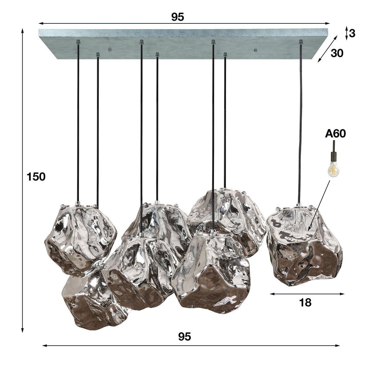 Pendelleuchte Rock 4+3-flammig