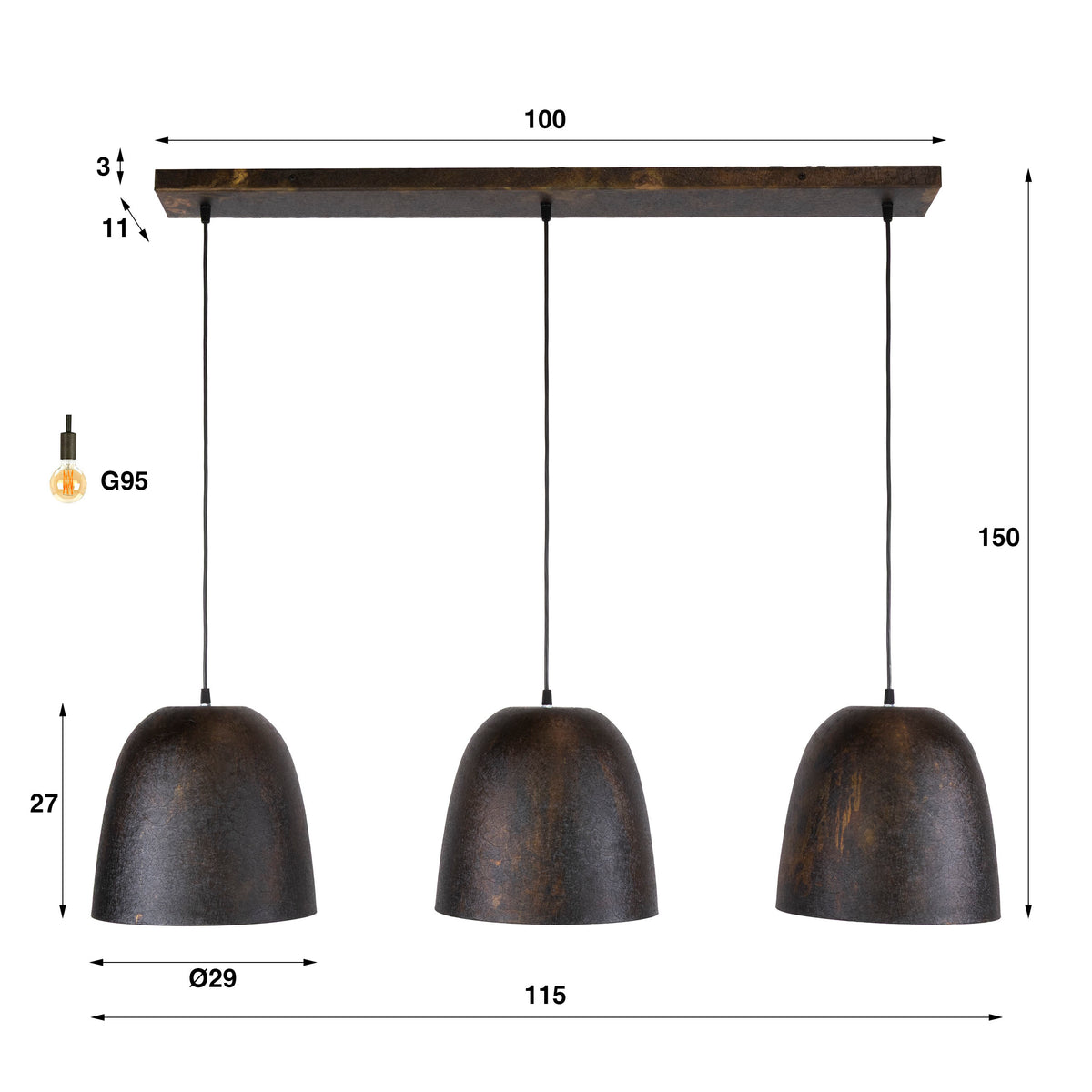 Pendant lamp Nova 3-socket