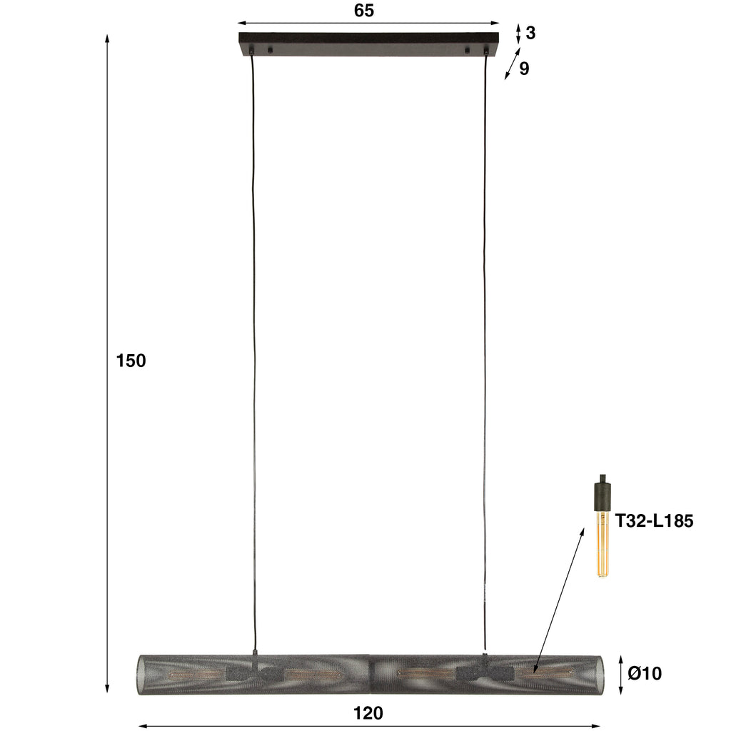 Pendelleuchte Tube Mesh 4-flammig 120cm