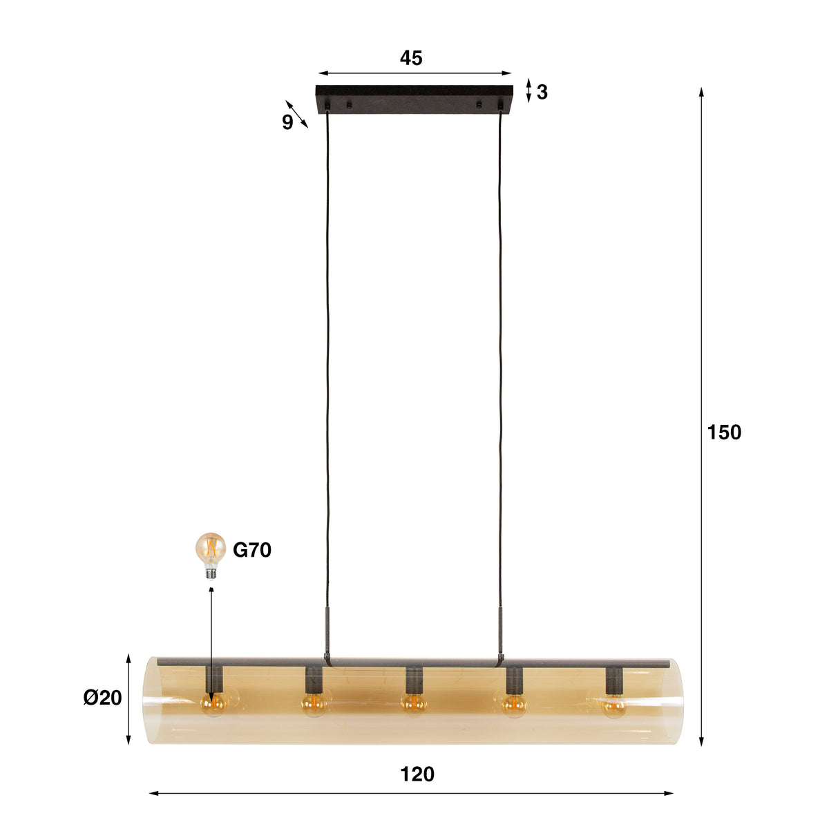 Pendelleuchte Tube Glass 5-flammig