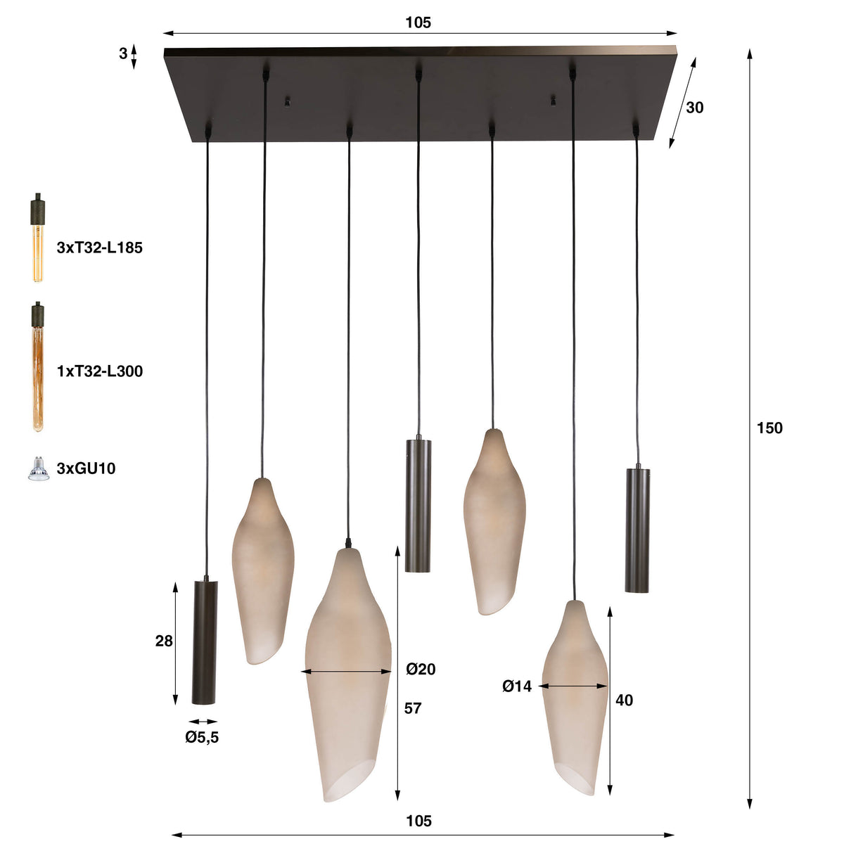 Pendelleuchte Cocoon 4+3-flammig