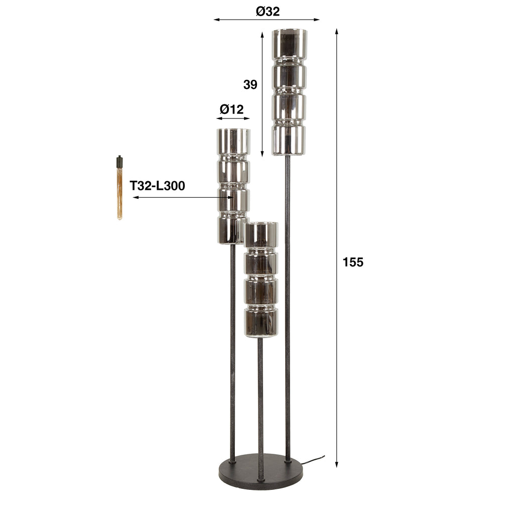 Stehleuchte Cylinder Glas gestuft 3-flammig