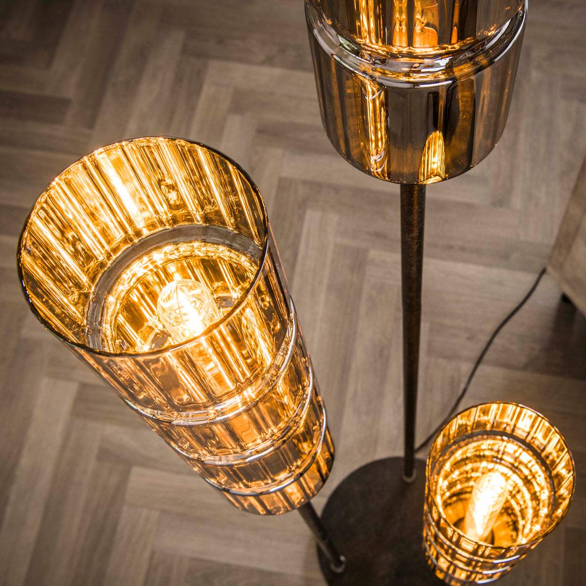 Stehleuchte Cylinder Glas gestuft 3-flammig