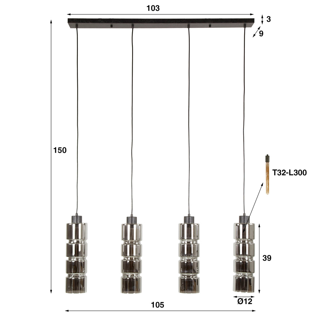 Pendelleuchte Cylinder Glass, 4-flammig