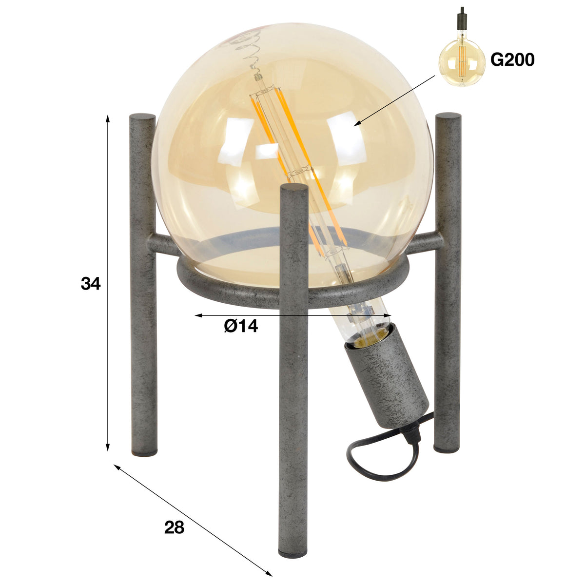 Tischleuchte Saturn Ø20cm Lichtquelle 1-Fassung