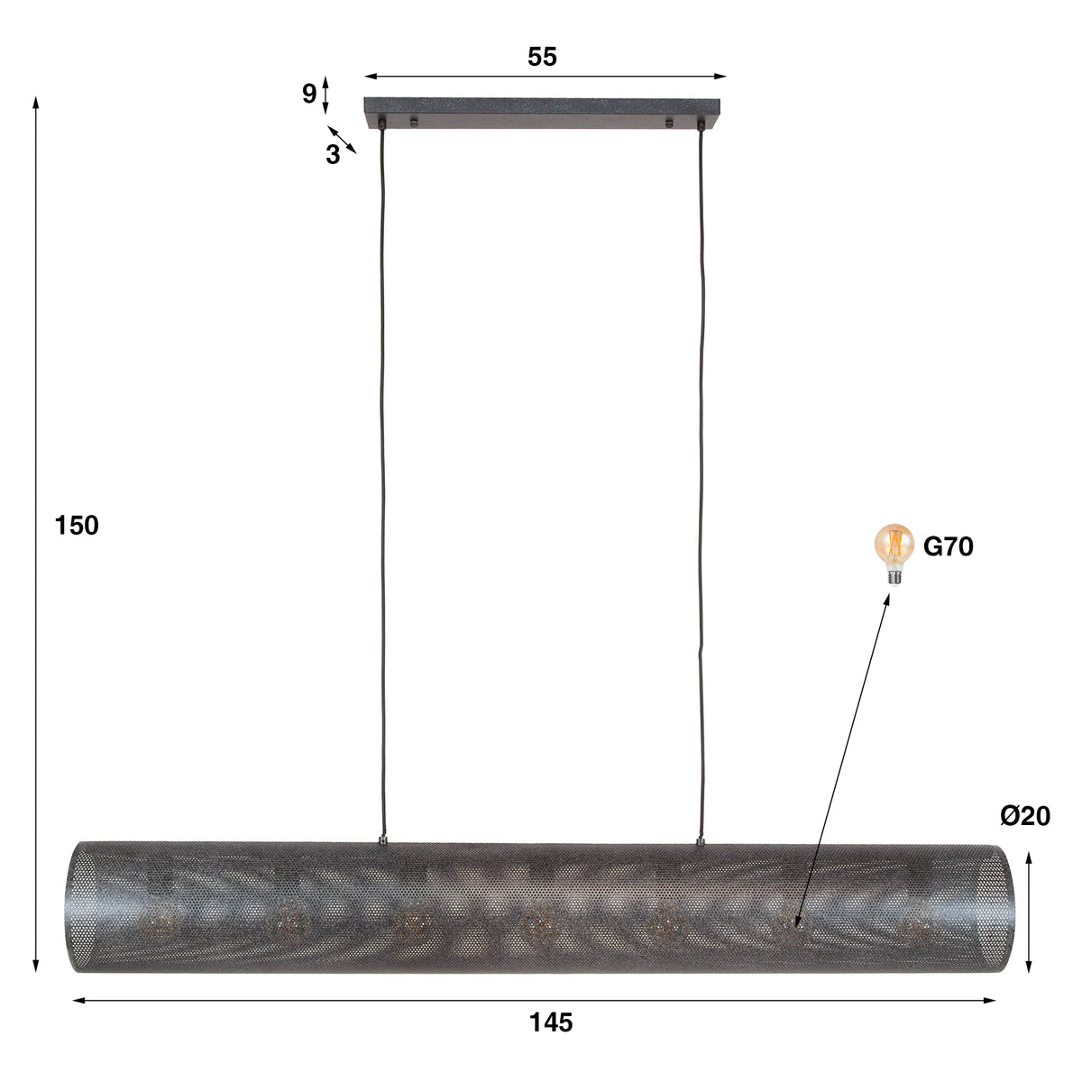 Pendelleuchte Tubon Mesh 7-flammig