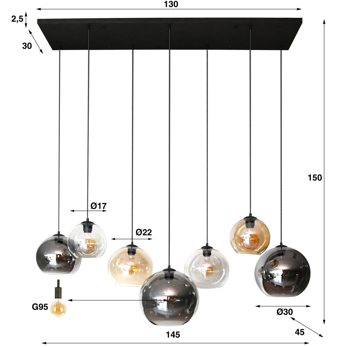 Pendelleuchte Multi Globe 4+3-flammig