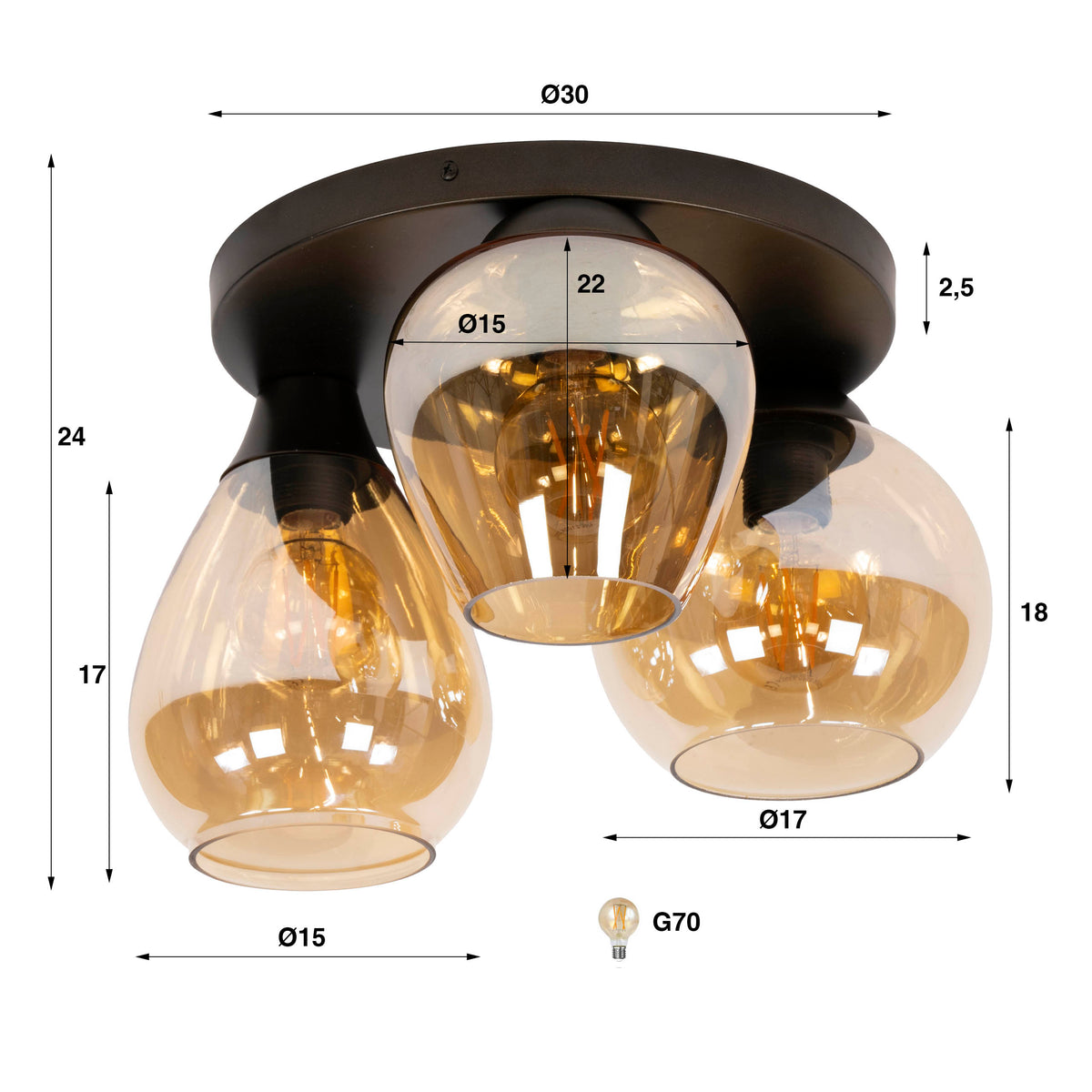 Ceiling Lamp Mix 3-socket