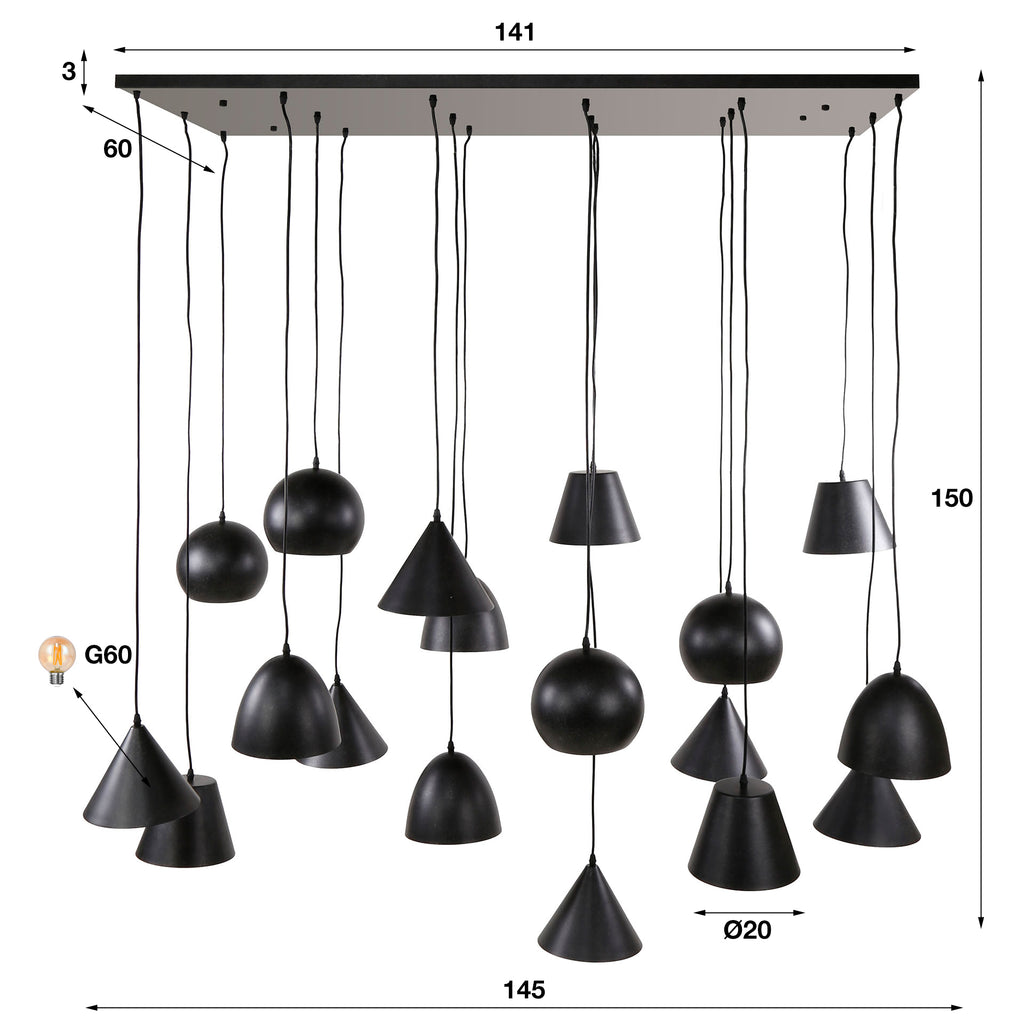 Pendelleuchte Metal XXL 6+6+6-Fassungen