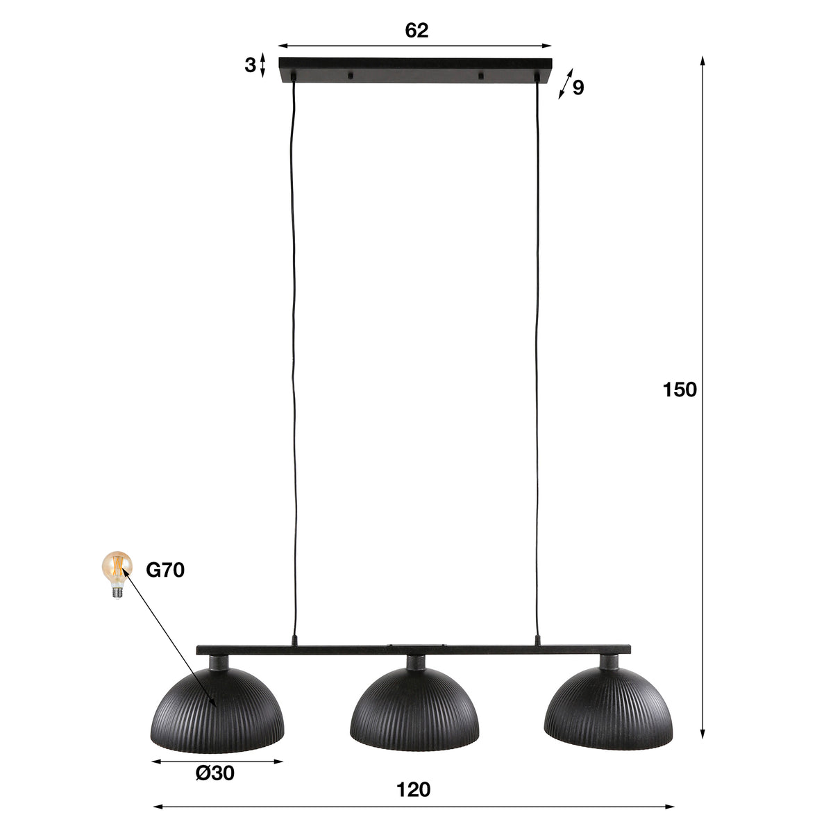 Pendelleuchte Ripple 3-Fassung