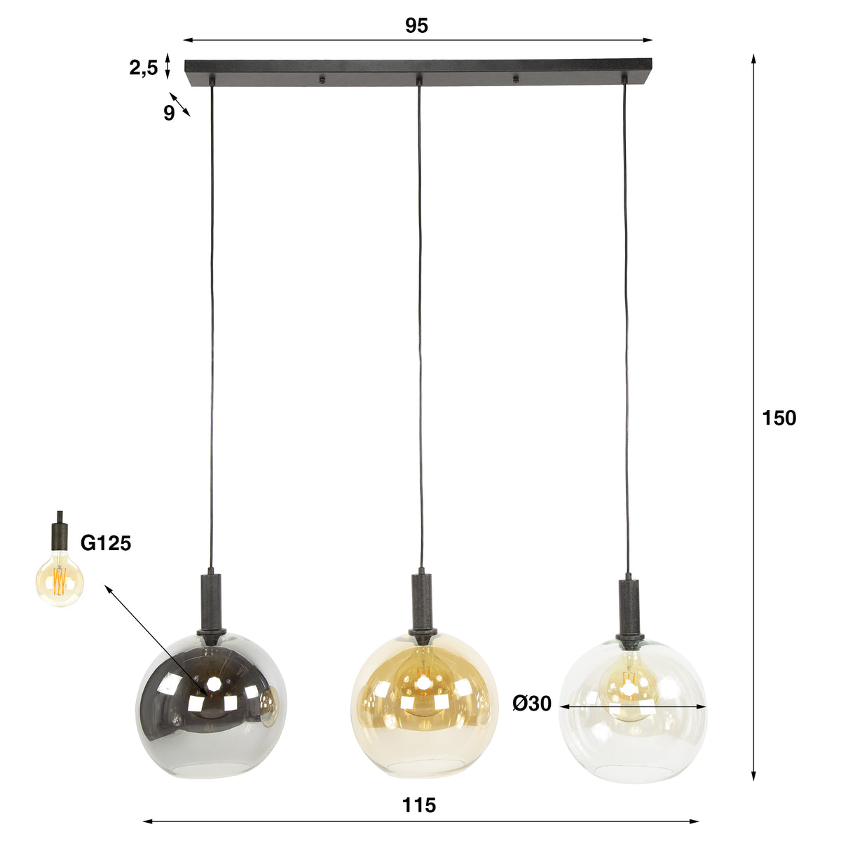 Pendelleuchte Sfera Tricolore 3-Fassungen