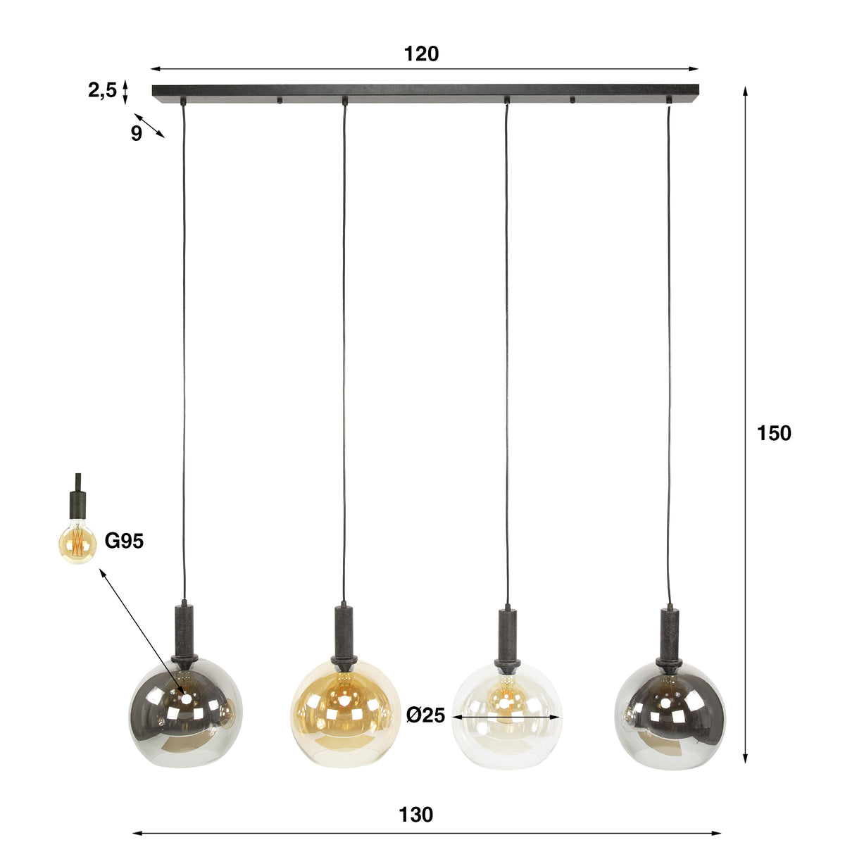 Pendelleuchte Sfera Tricolore 4-Fassungen