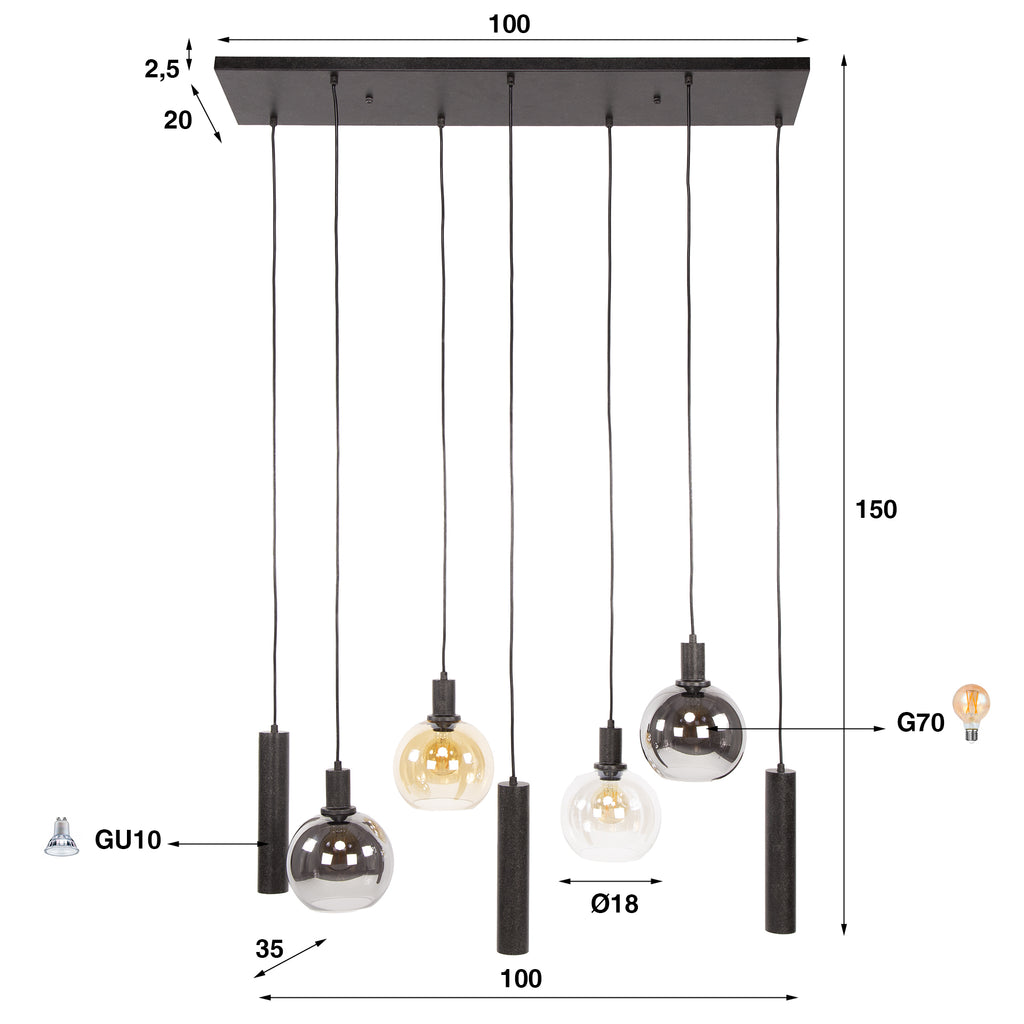 Pendant Lamp Sfera Tricolore 4+3 Sockets