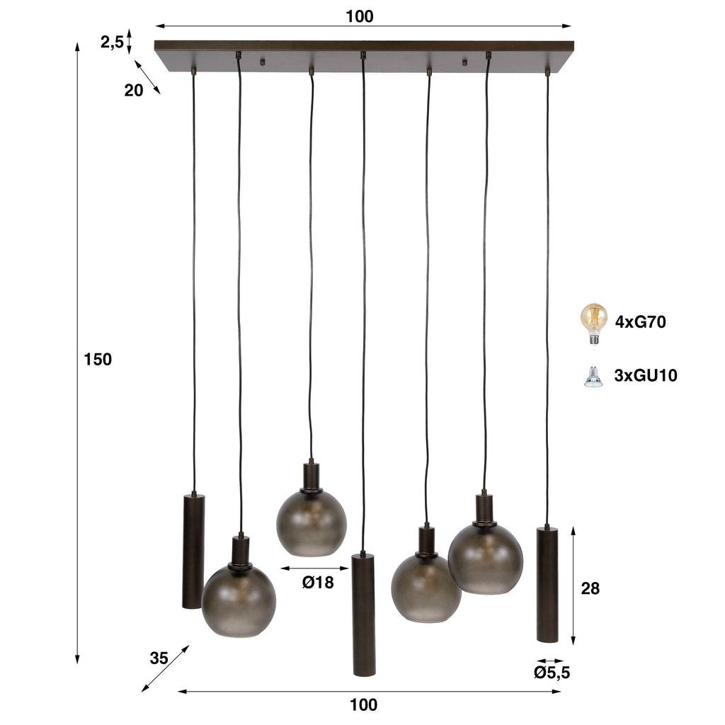 Pendant Lamp Sfera Tricolore 4+3 Sockets