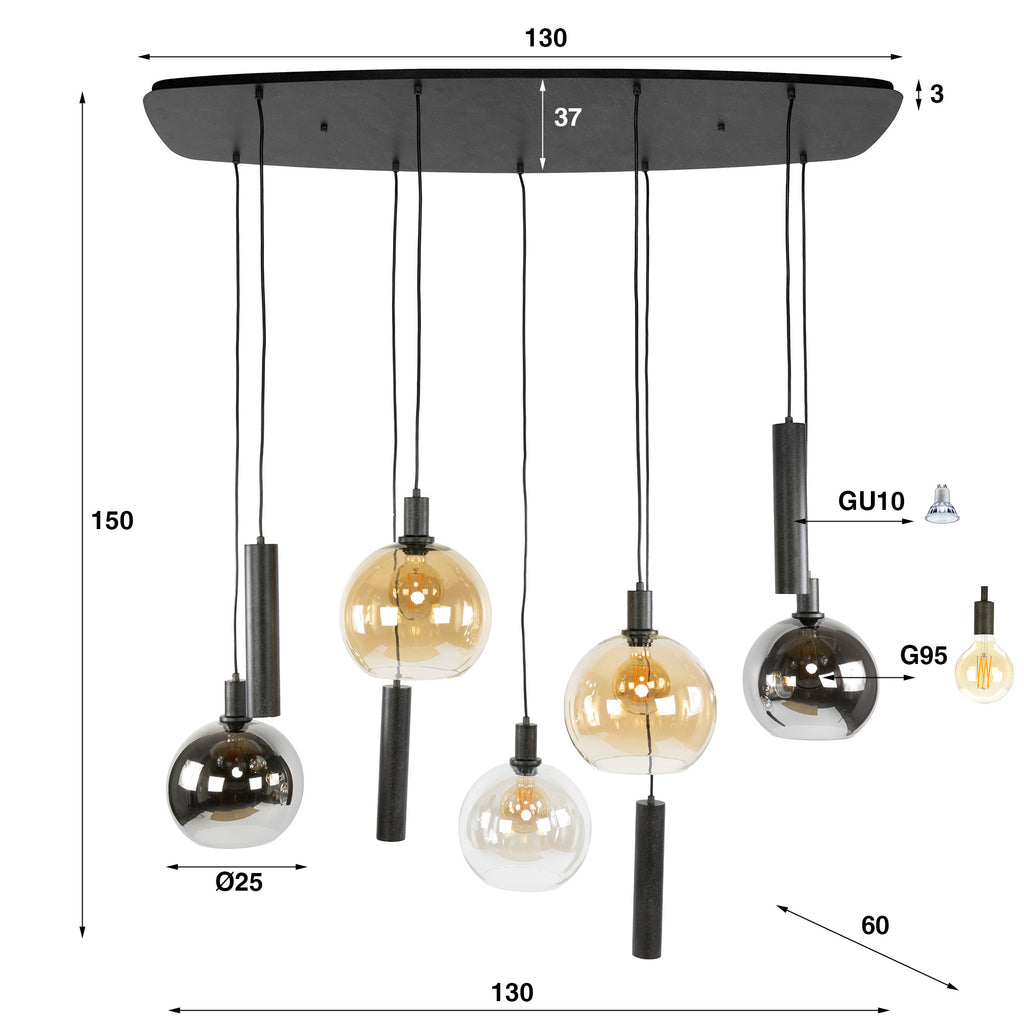 Pendelleuchte Sfera Tricolore 5+4-Fassungen