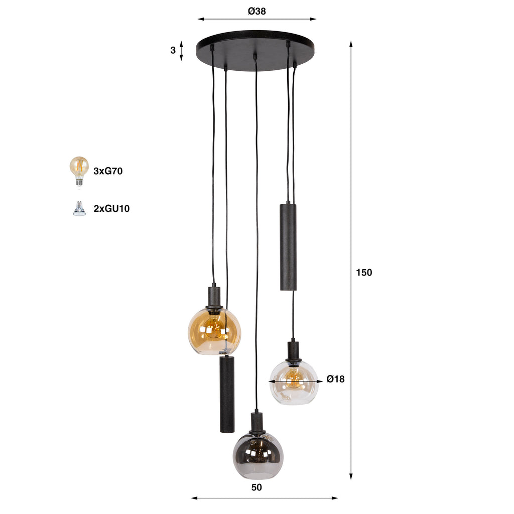Pendelleuchte Sfera Tricolore gestuft 5-flammig