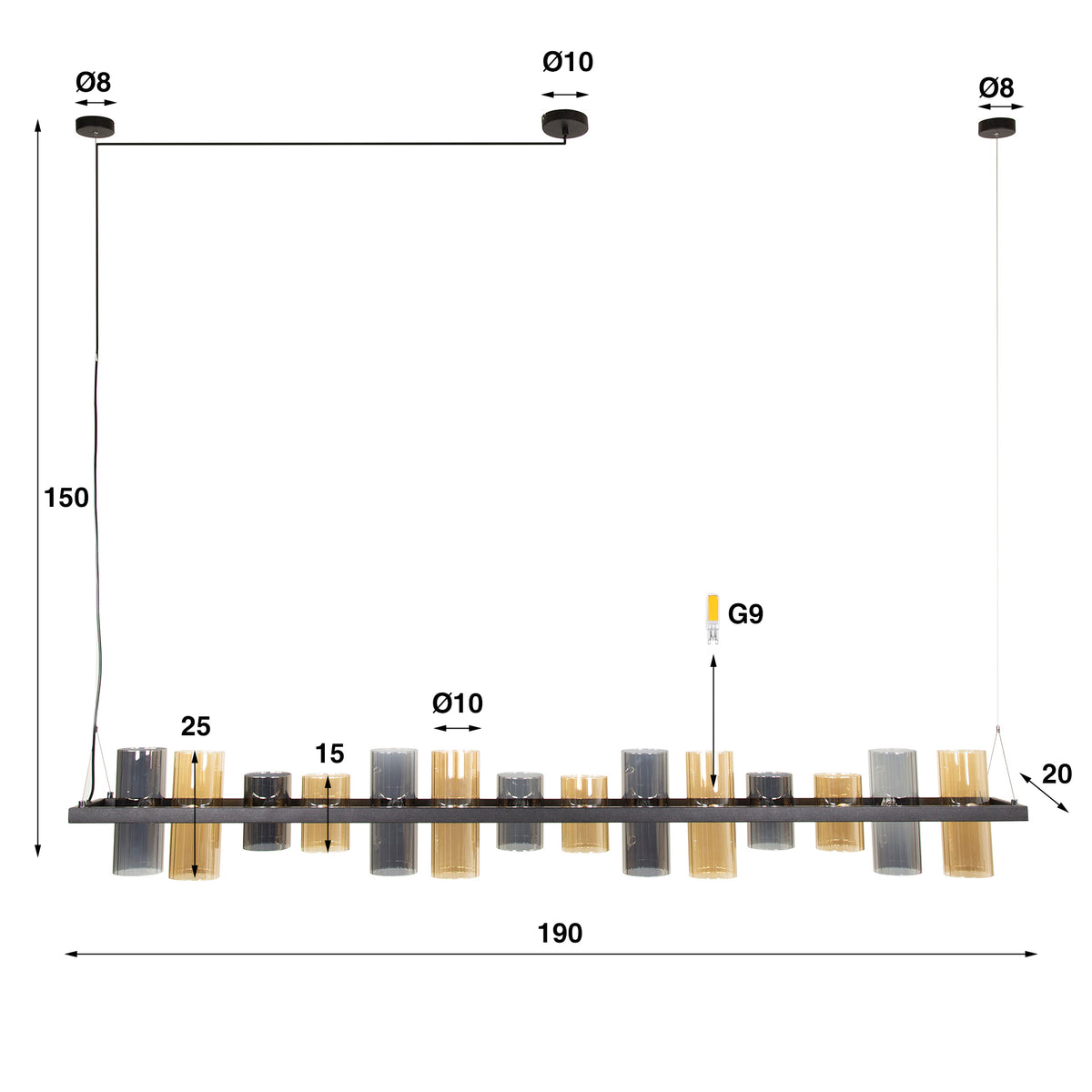 Pendant Lamp Cylinder Glass 14 Sockets
