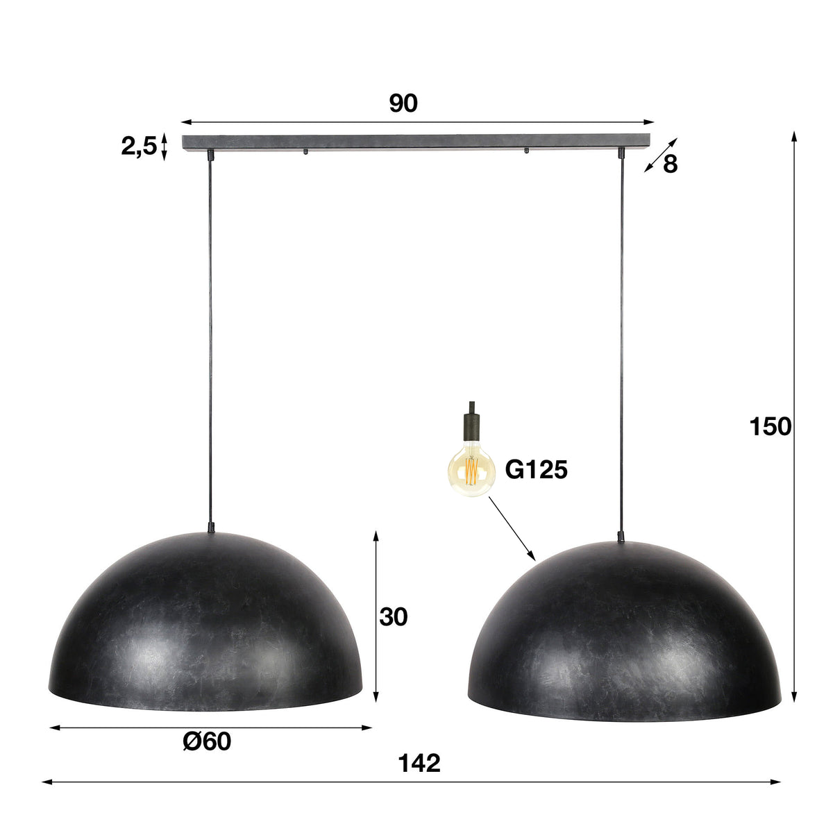 Pendelleuchte Dome 2-Fassungen Ø60cm