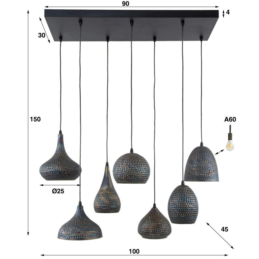 Pendant lamp Punch 4+3 sockets